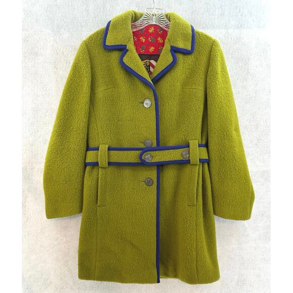 Loden Coat Original Imported Size 6 Coat Belted Button Up West Germany Green Vtg